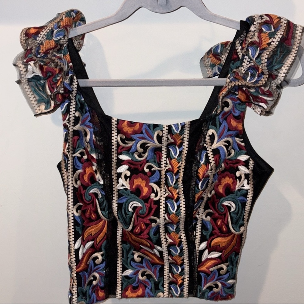 Anthropologie NEW Eva Franco Florence Embroidered Corset Top Size XS Black/Multi - Picture 5 of 12